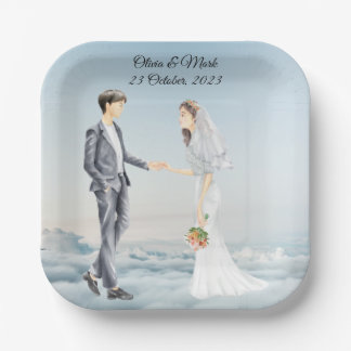 Plato De Papel Novia y Novio Personalizados Elegante Boda