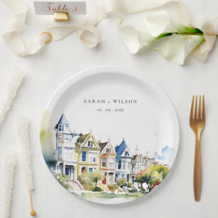 Plato De Papel Novias paisaje de San Francisco Painted Ladies