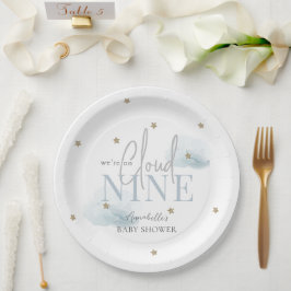 Plato De Papel Nube 9 nubes azules y Baby Shower de Gold Stars Bo