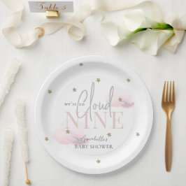 Plato De Papel Nube 9 nubes rosadas y Baby Shower Chica de estrel