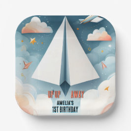 Plato De Papel Nube 9 Vuelos Niños Sky Joy Airplane 1º cumpleaños