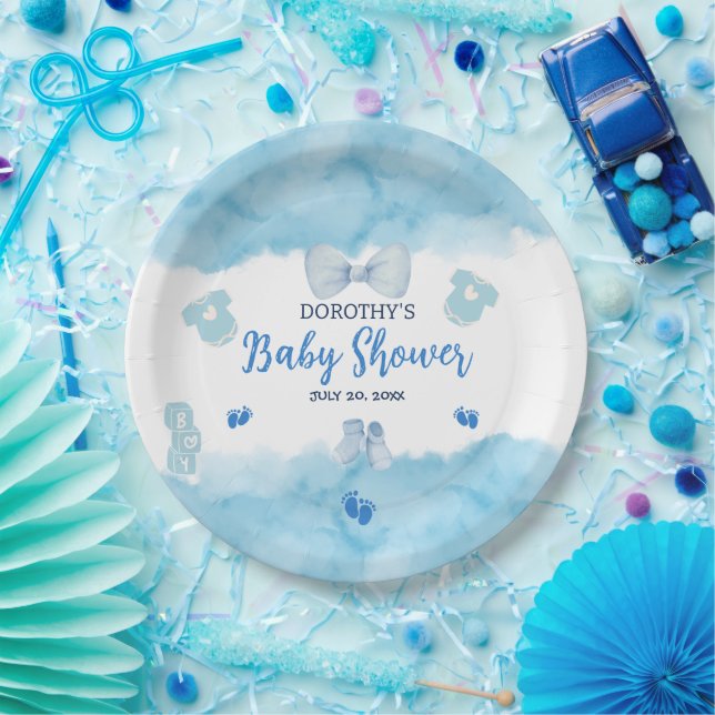 Plato De Papel Nube azul cielo pastel cepillo Baby Boy Shower (Fiesta)