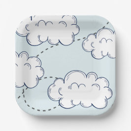 Plato De Papel Nube de Avión Cumpleaños Tiempo Vuela