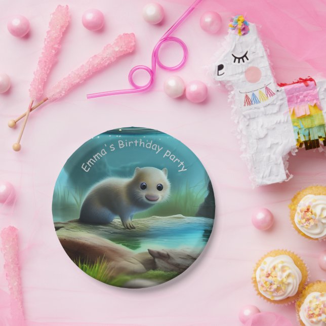 Plato De Papel Nube de nutria en estanque - personalizable (Fiesta)