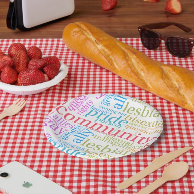 Plato De Papel nube de palabras de la comunidad arcoíris LGBTQ+ d (Picnic)