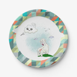 Plato De Papel nube divertida y ovejas. Cloudily. Triangular