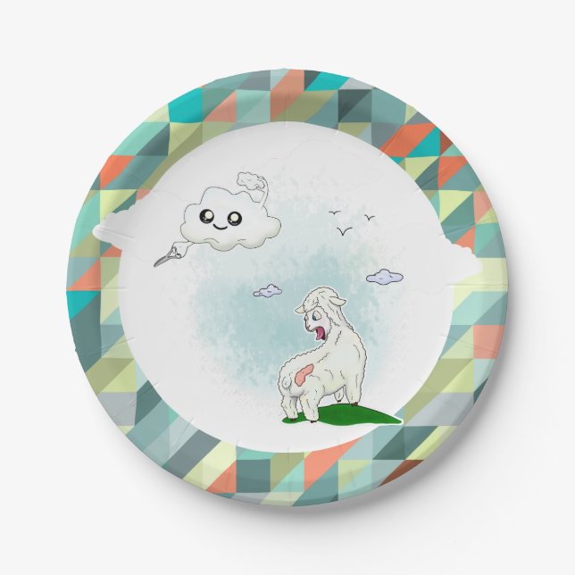 Plato De Papel nube divertida y ovejas. Cloudily. Triangular (Anverso)