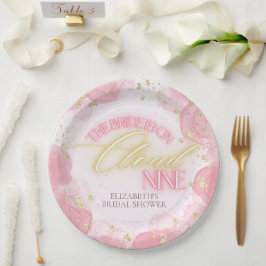 Plato De Papel Nube Nueve 9 Resplandor Rosa Dorado Bridal Shower