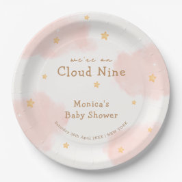 Plato De Papel Nube Rosa Cute Nueve Niña Ducha Bebé