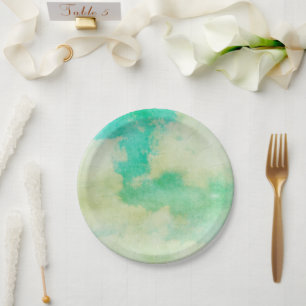 Plato De Papel Nube vintage en el cielo azul verdoso y crema