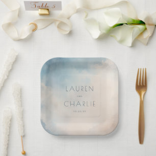 Plato De Papel Nubes de acuarela azul soñadoras