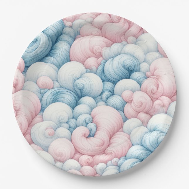 Plato De Papel Nubes de Algodón de Azúcar (Anverso)