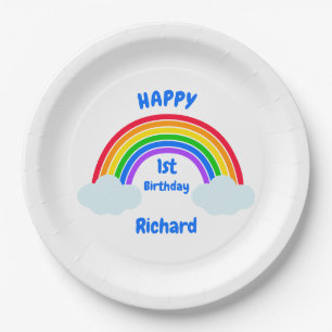 Plato De Papel Nubes de Arcoíris Lindas Cumpleaños 1