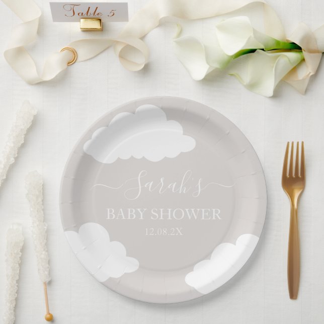 Plato De Papel Nubes de Baby Shower Minimalista (Boda)