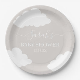 Plato De Papel Nubes de Baby Shower Minimalista