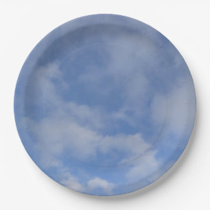 Plato De Papel Nubes de Cielo Azul