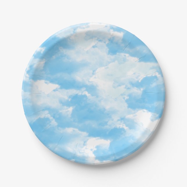Plato De Papel Nubes de cielo azul (Anverso)