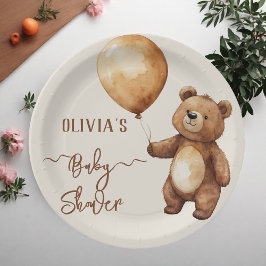 Plato De Papel Nubes de globos de oso esperan a Baby Shower Bearl