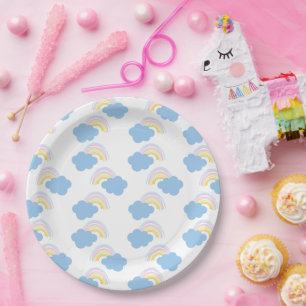 Plato De Papel Nubes de verano arcoíris Garabato pastel Doodle   