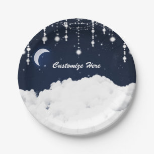Plato De Papel Nubes en el cielo estrellado Brillo celestial