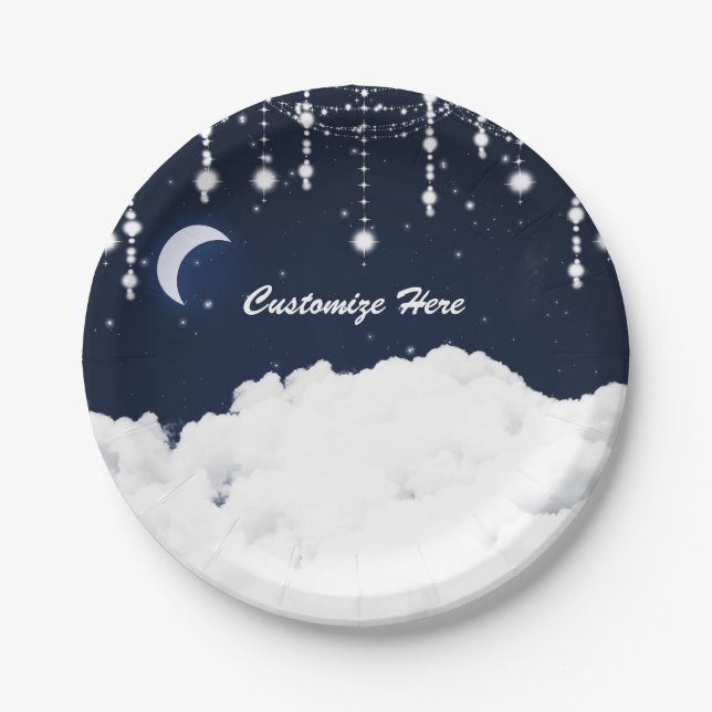 Plato De Papel Nubes en el cielo estrellado brillo celestial (Anverso)