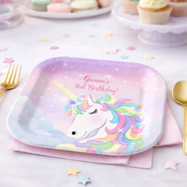 Plato De Papel Nubes Mágicas de Unicornio Arcoíris Pastel (Subido por el creador)