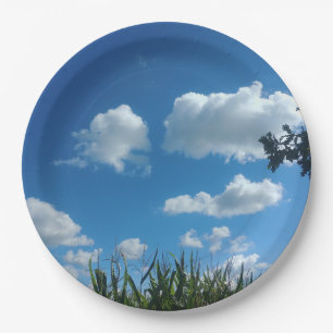 Plato De Papel Nubes Y Cielo Azul
