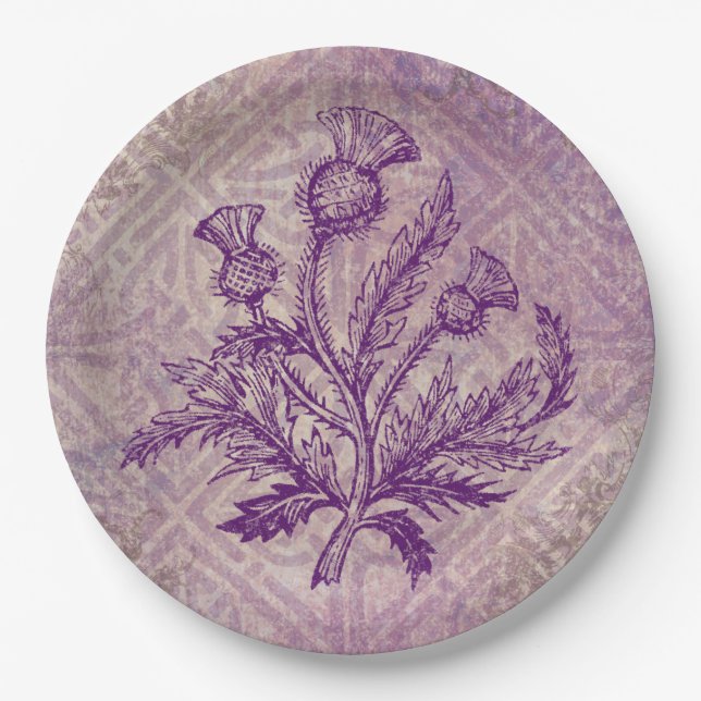 Plato De Papel Nudo céltico púrpura del cardo escocés (Anverso)