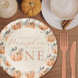 Plato De Papel Nuestra calabaza pequeña es un primer cumpleaños