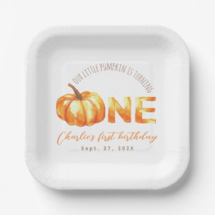 Plato De Papel Nuestra pequeña calabaza acuarela fiesta de primer