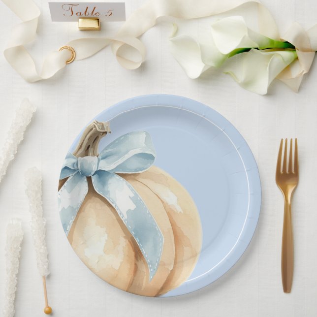 Plato De Papel Nuestra pequeña calabaza cae Baby Shower Blue Baby (Boda)