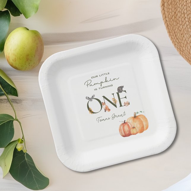 Plato De Papel Nuestra pequeña calabaza cae primera placa de pape (Our Little Pumpkin Fall 1st Birthday Paper Plate
)