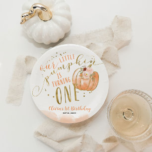 Plato De Papel Nuestra Pequeña Calabaza Cumple Uno 1er Cumpleaños