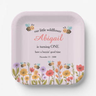 Plato De Papel Nuestra Pequeña Flor Silvestre Floral Abeja Cumple