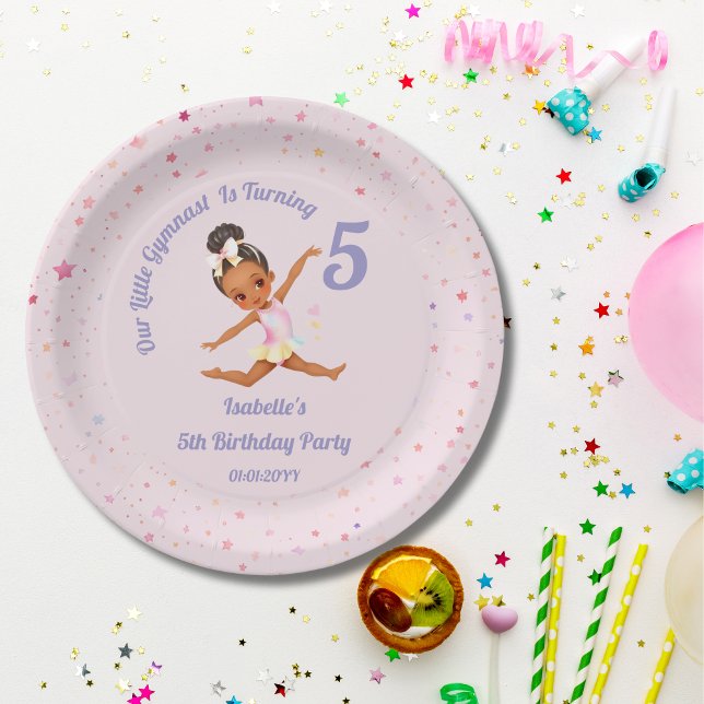 Plato De Papel Nuestra Pequeña Gimnasta Cumple 5 Años Rosados (Subido por el creador)
