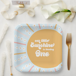 Plato De Papel Nuestra Pequeña Luz solar boho floral primer cumpl