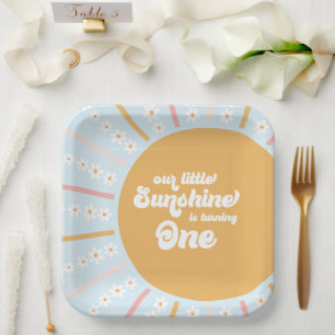 Plato De Papel Nuestra Pequeña Luz solar boho floral primer cumpl