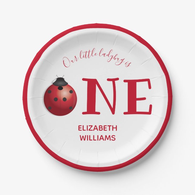 Plato De Papel Nuestra Pequeña Pareja De Ladybug La Primera Fiest (Anverso)