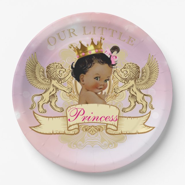 Plato De Papel Nuestra pequeña placa de la princesa afroamericano (Anverso)