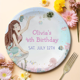 Plato De Papel Nuestra pequeña sirena Chica de cuarto cumpleaños,