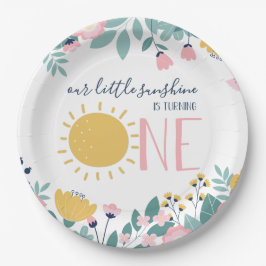 Plato De Papel Nuestra Pequeña Sunshine boho Floral Cumpleaños