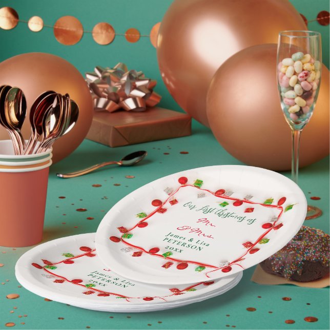 Plato De Papel Nuestra primera Navidad como Sr. y la Sra. (Multi)
