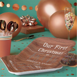 Plato De Papel Nuestra primera Navidad Sr. y Sra. recién casados