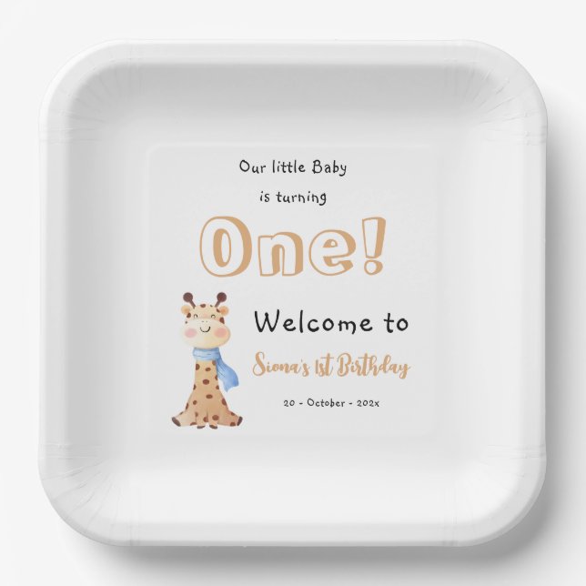 Plato De Papel Nuestro bebé cumple un lindo cumpleaños (Anverso)