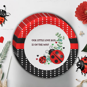 Plato De Papel Nuestro pequeño amor Bug Red Black Baby Shower
