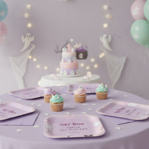 Plato De Papel Nuestro pequeño Boo Halloween 1er cumpleaños