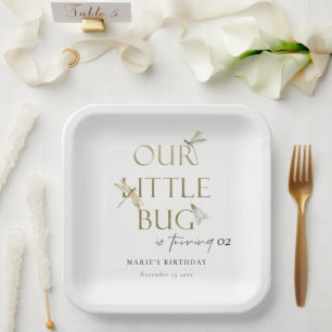Plato De Papel Nuestro Pequeño Bug Gold Dragonfly Cualquier Cumpl