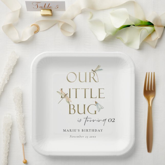 Plato De Papel Nuestro Pequeño Bug Gold Dragonfly Cualquier Cumpl (Boda)