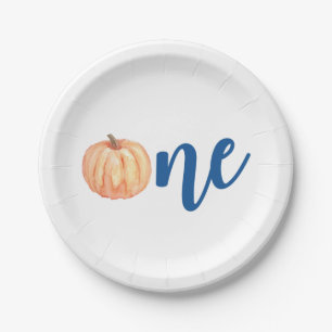 Plato De Papel Nuestro pequeño calabacín uno cumpleaños azul prim