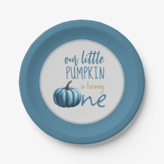 Plato De Papel Nuestro pequeño Calabaza Azul primer cumpleaños